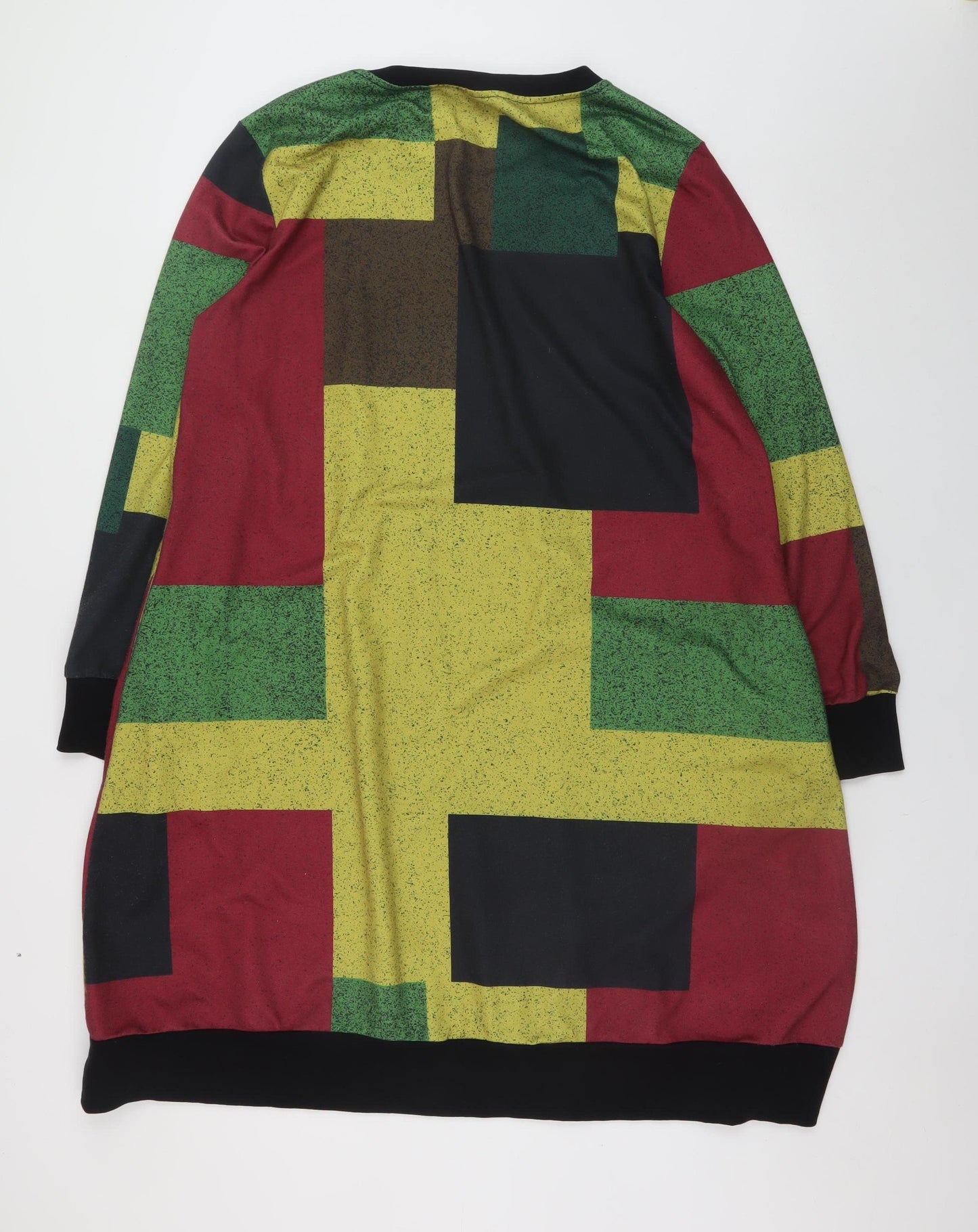Floryday Women’s Multicoloured Geometric Shift Dress XL Long Sleeve