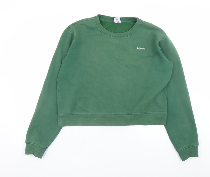 Réalisation Women’s Green Cotton Blend Crew Neck Pullover Sweatshirt S