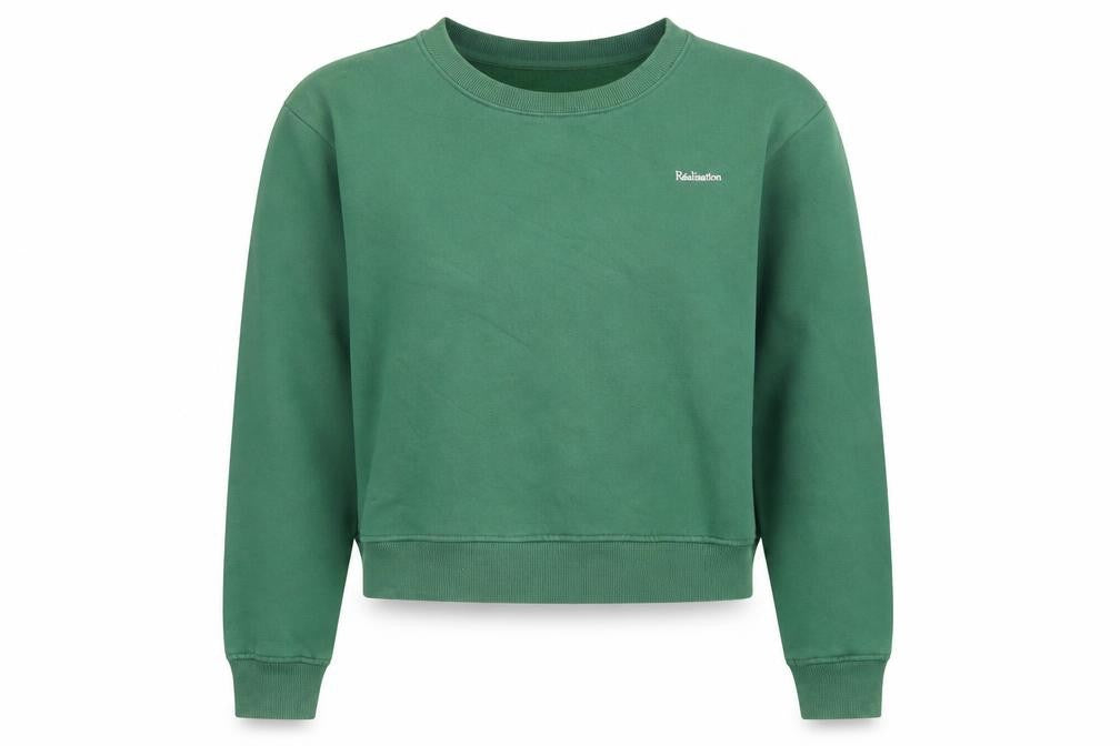 Réalisation Women’s Green Cotton Blend Crew Neck Pullover Sweatshirt S