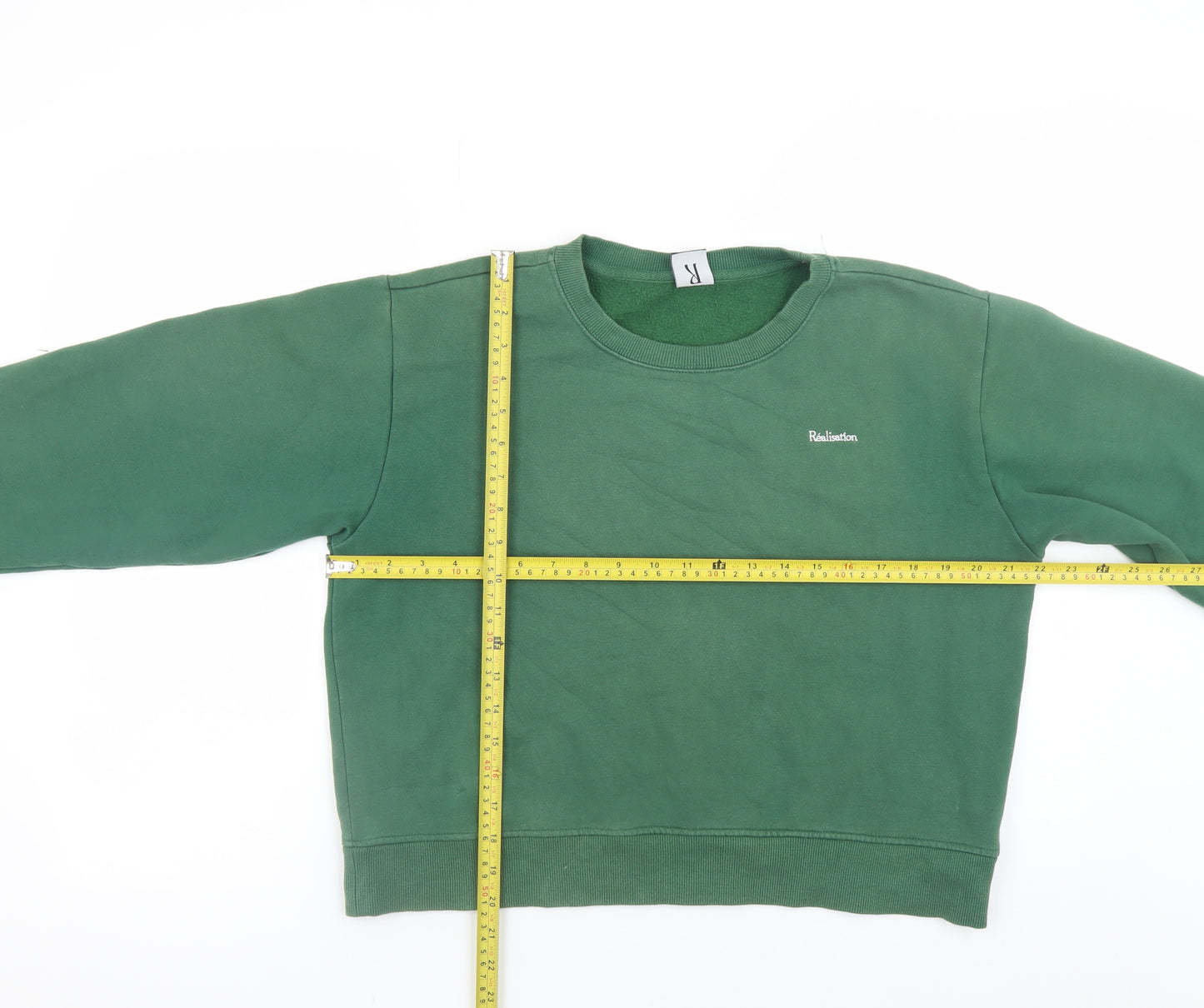 Réalisation Women’s Green Cotton Blend Crew Neck Pullover Sweatshirt S