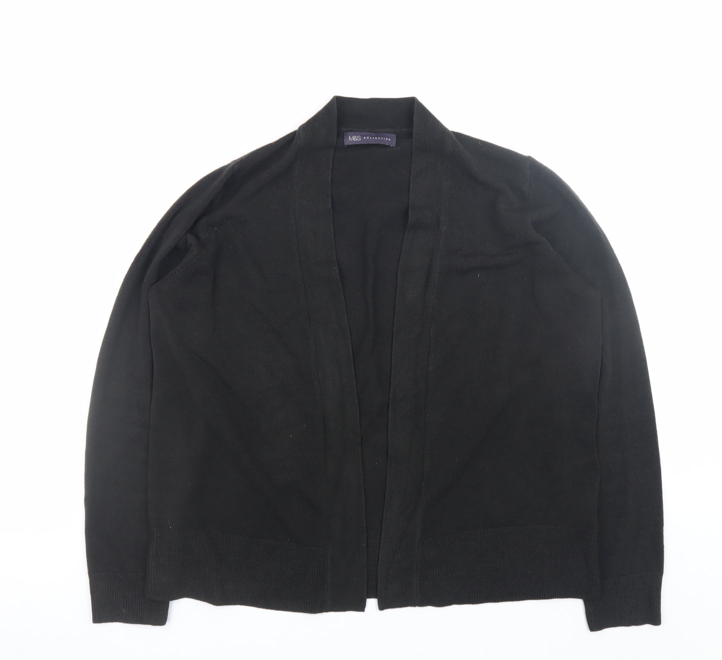 Marks and Spencer Womens Black Cotton Open Long Sleeve Cardigan L
