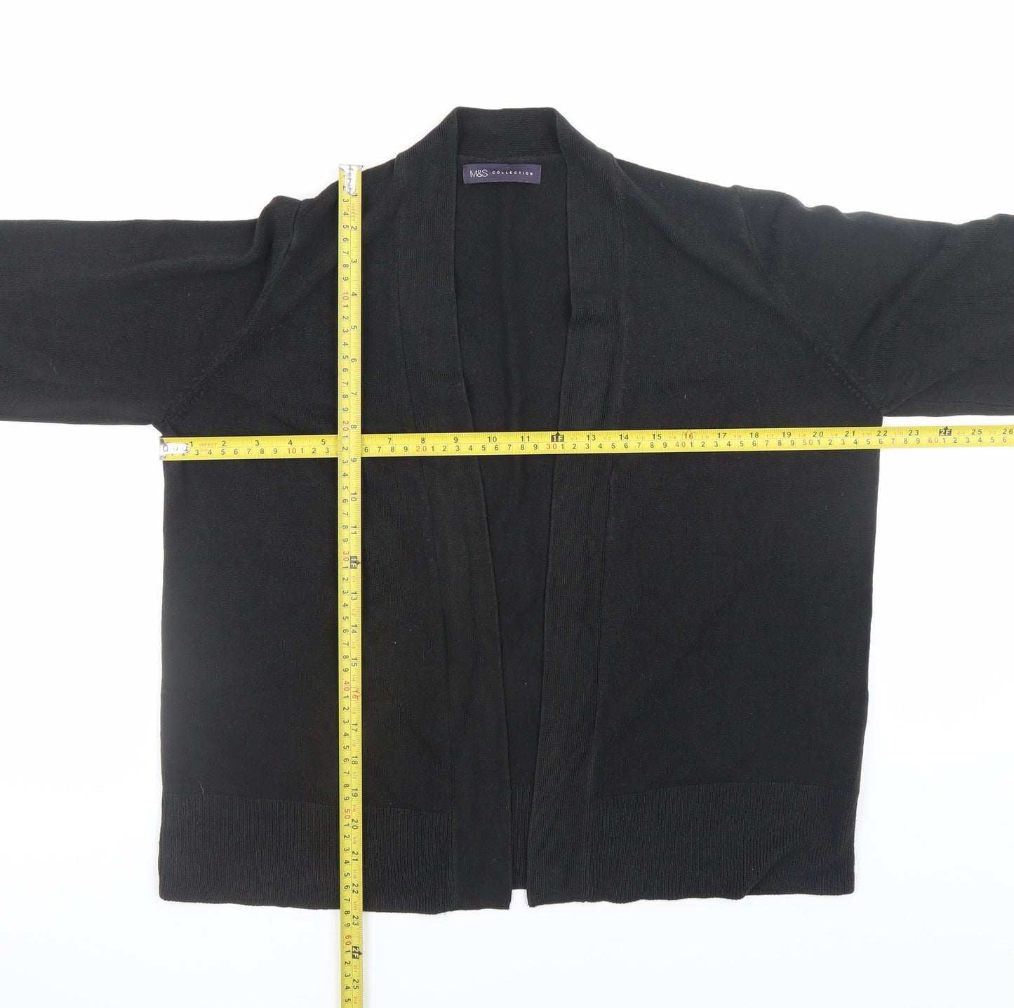 Marks and Spencer Womens Black Cotton Open Long Sleeve Cardigan L