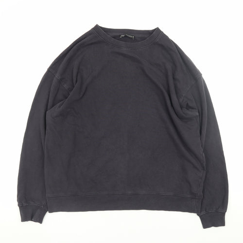 Zara Women Black Small Pullover Sweatshirt Cotton Blend Casual
