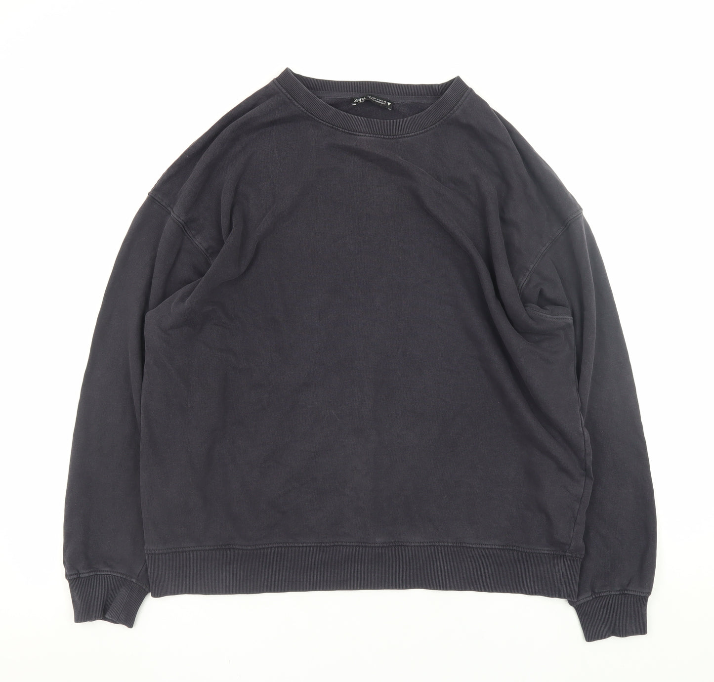 Zara Women Black Small Pullover Sweatshirt Cotton Blend Casual