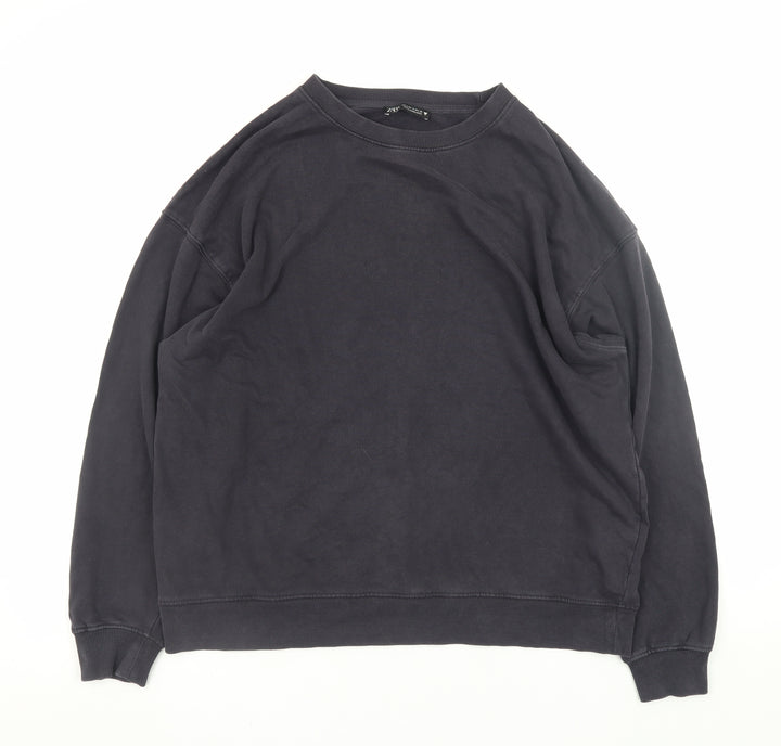 Zara Women Black Small Pullover Sweatshirt Cotton Blend Casual