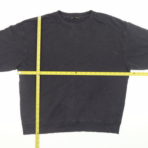 Zara Women Black Small Pullover Sweatshirt Cotton Blend Casual