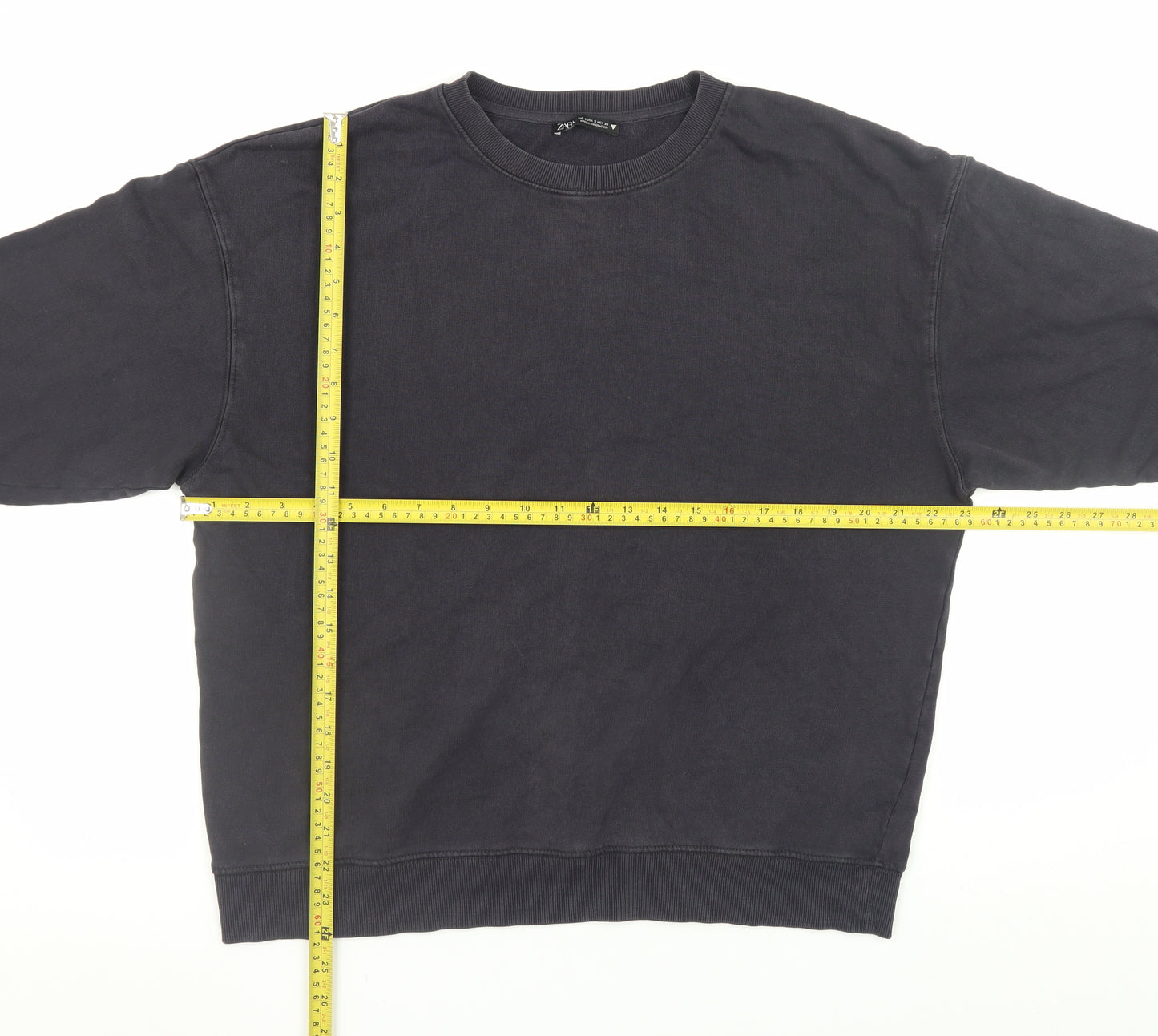 Zara Women Black Small Pullover Sweatshirt Cotton Blend Casual