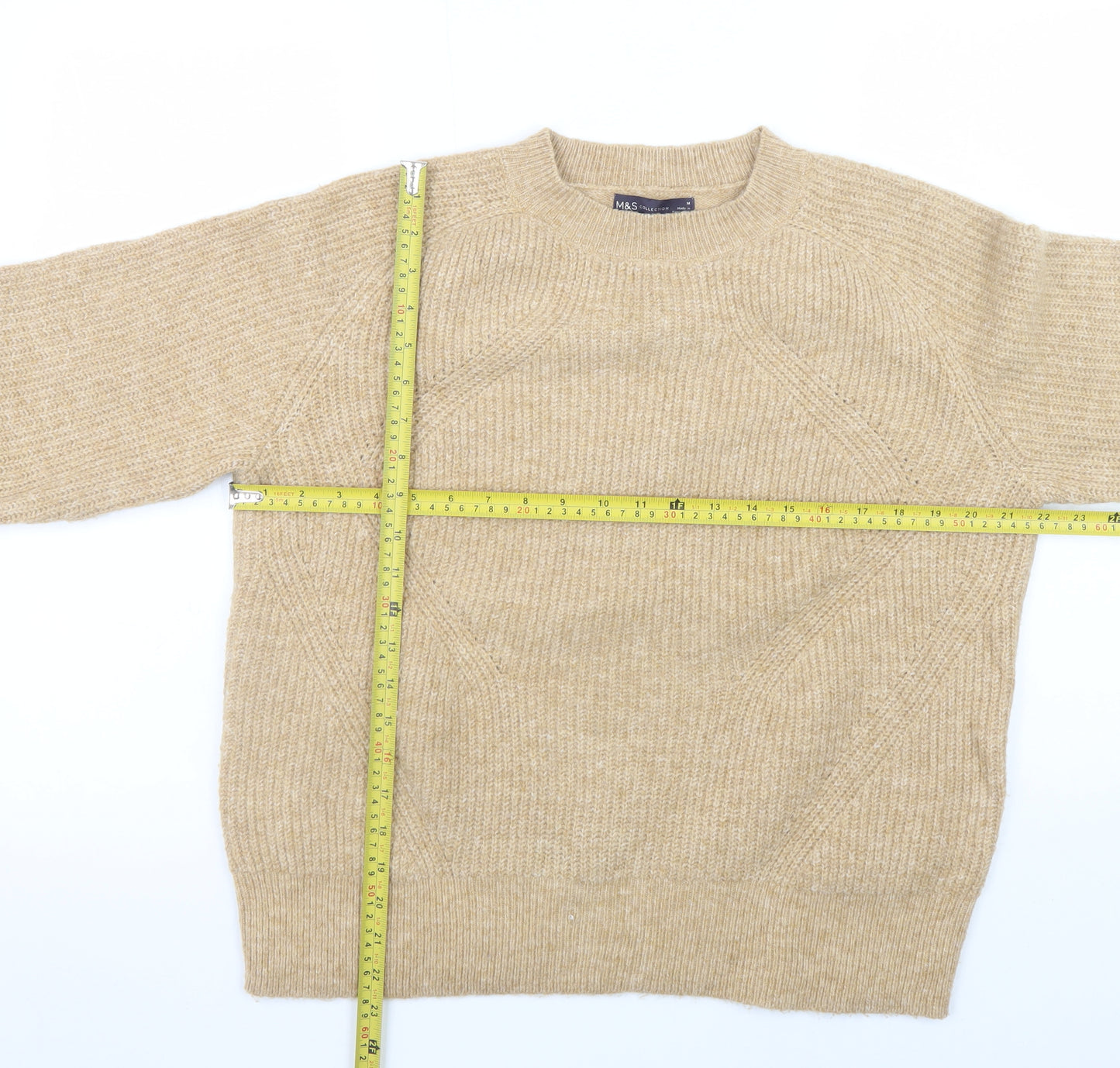 Marks and Spencer Women’s Beige Acrylic Knit Crew Neck Jumper M