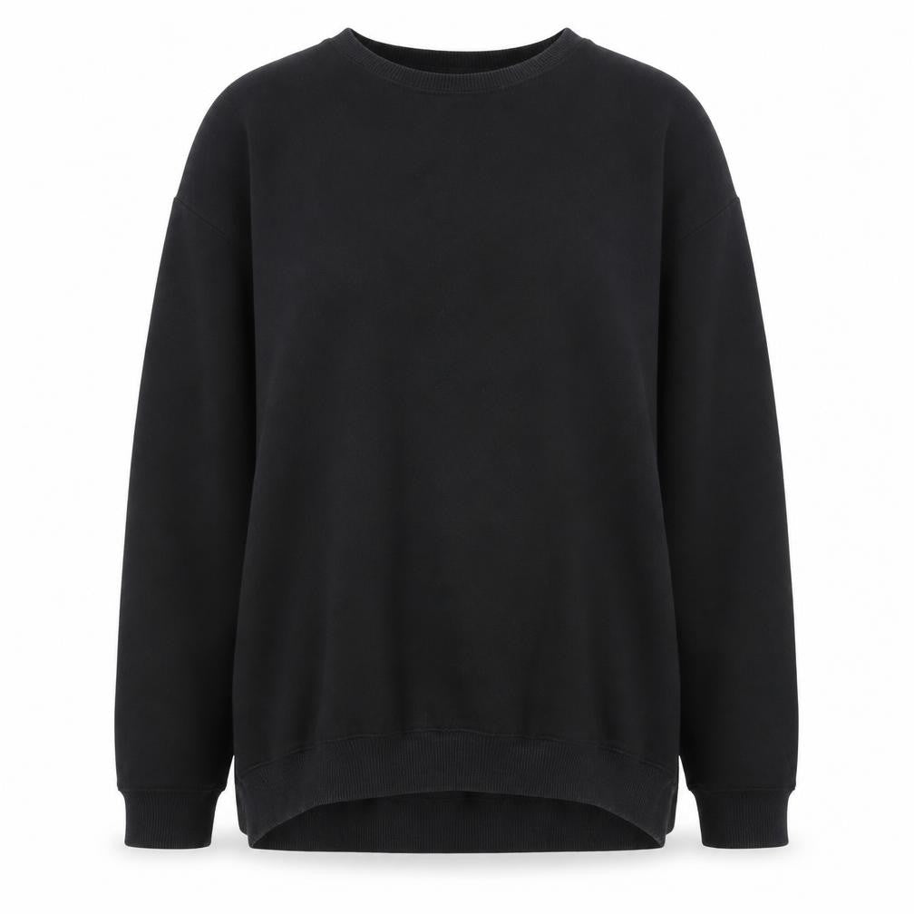 Front view of GTW Urban Women's Black Ruffle Hem Pullover Sweatshirt, size M