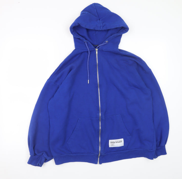 Boohoo Men Blue Full Zip Hoodie XS Regular Fit Fleece Sweatshirt