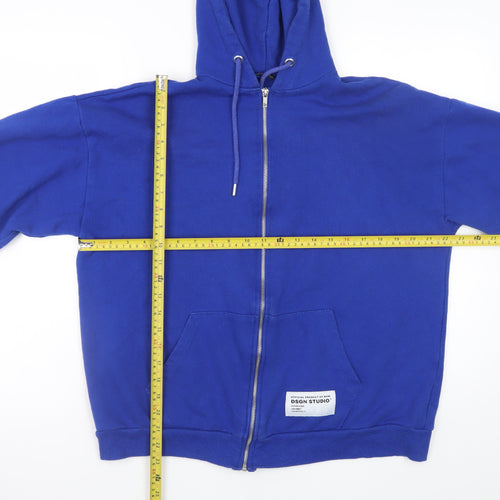 Boohoo Men Blue Full Zip Hoodie XS Regular Fit Fleece Sweatshirt