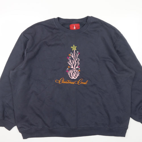 Threadbare Women Navy Christmas Coral Embroidered Sweatshirt UK 24
