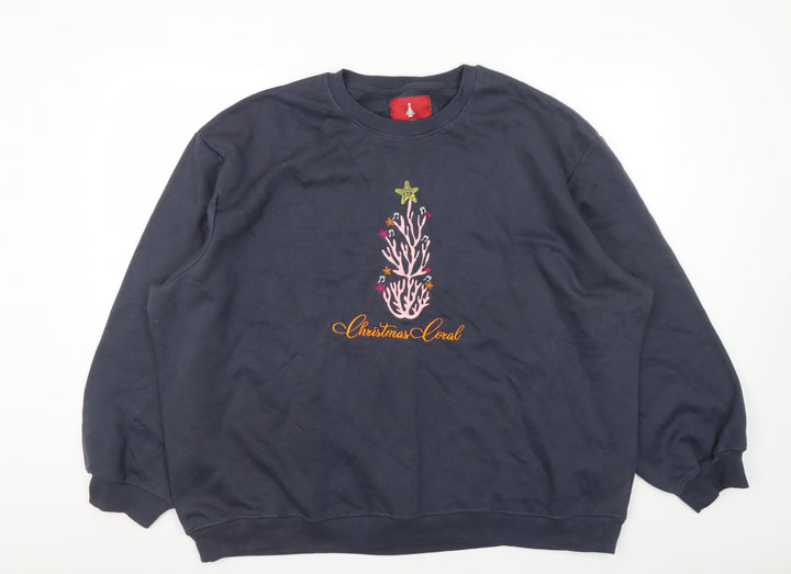 Threadbare Women Navy Christmas Coral Embroidered Sweatshirt UK 24