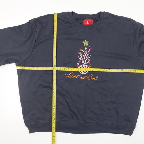 Threadbare Women Navy Christmas Coral Embroidered Sweatshirt UK 24