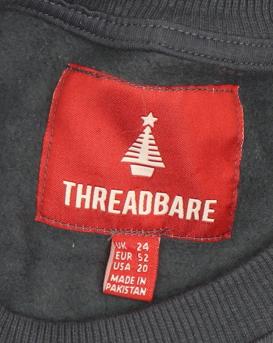 Threadbare Women Navy Christmas Coral Embroidered Sweatshirt UK 24