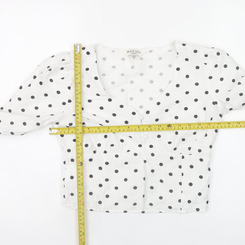 Brave Soul Womens White Polka Dot V-Neck Cropped Blouse Size S