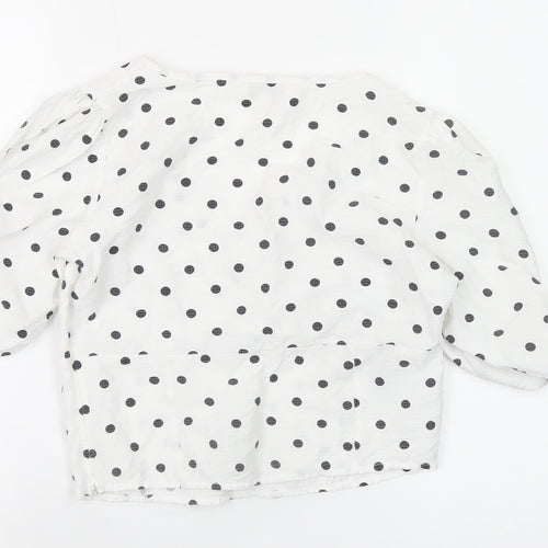 Brave Soul Womens White Polka Dot V-Neck Cropped Blouse Size S