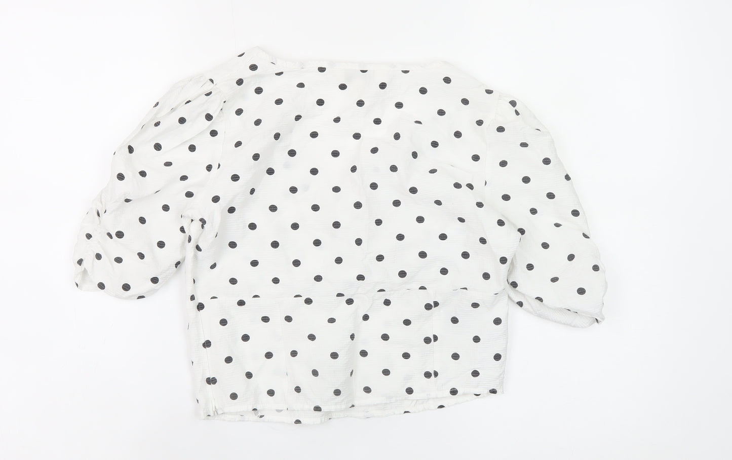 Brave Soul Womens White Polka Dot V-Neck Cropped Blouse Size S