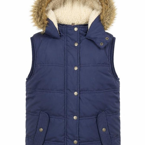 FatFace Girls Blue Faux Fur Hooded Puffer Gilet 10-11 Years