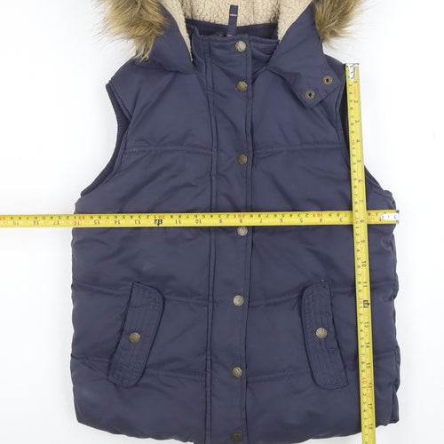 FatFace Girls Blue Faux Fur Hooded Puffer Gilet 10-11 Years