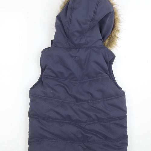 FatFace Girls Blue Faux Fur Hooded Puffer Gilet 10-11 Years