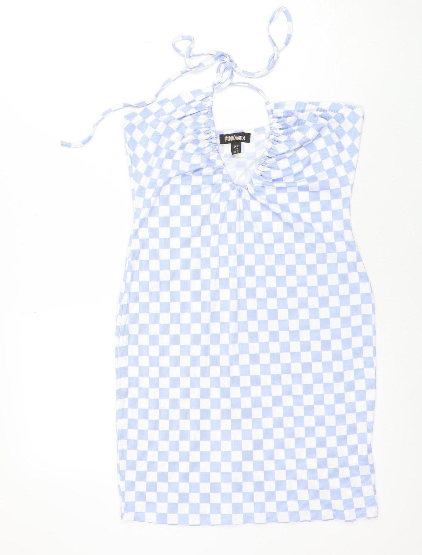 Pink Vanilla Women's Blue Check Bodycon Halter Dress M