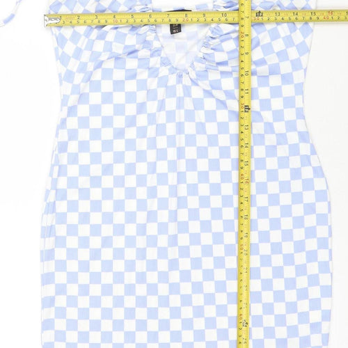 Pink Vanilla Women's Blue Check Bodycon Halter Dress M