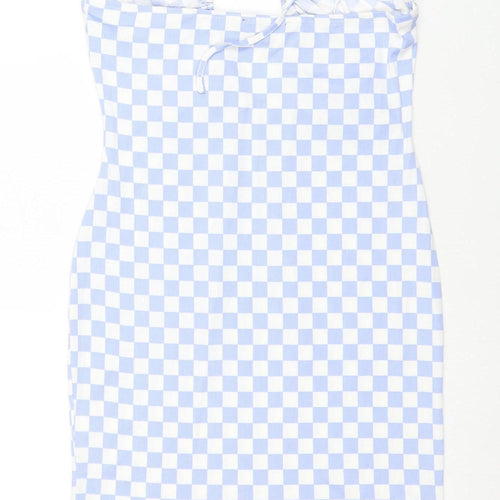 Pink Vanilla Women's Blue Check Bodycon Halter Dress M
