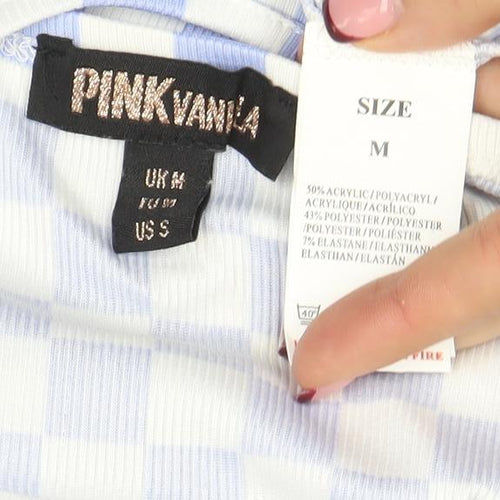 Pink Vanilla Women's Blue Check Bodycon Halter Dress M