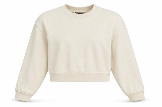 Front view of Zara Women Beige Crew Neck Pullover Sweatshirt, size S, Cotton Blend