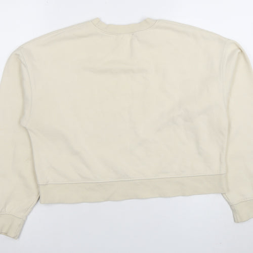 Zara Women Beige Crew Neck Pullover Sweatshirt Size S Cotton Blend