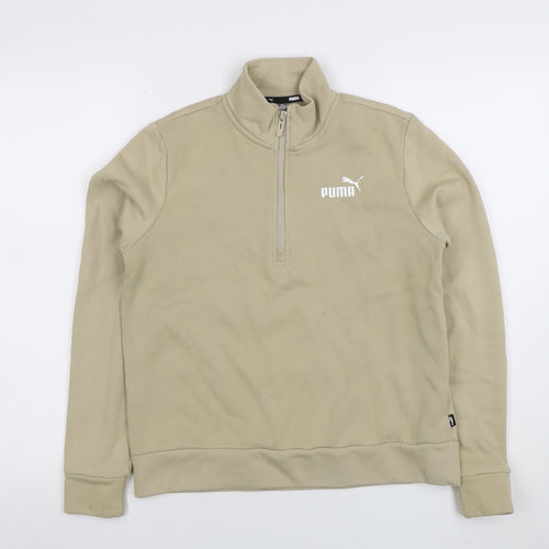 PUMA Womens Beige 1/4 Zip Sweatshirt Size S Cotton Blend
