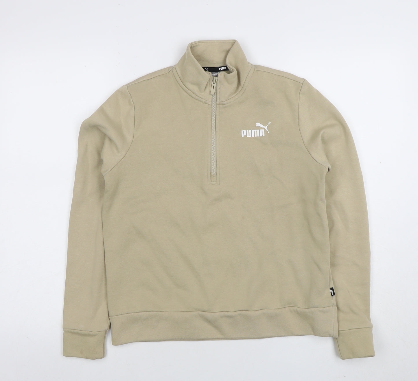 PUMA Womens Beige 1/4 Zip Sweatshirt Size S Cotton Blend
