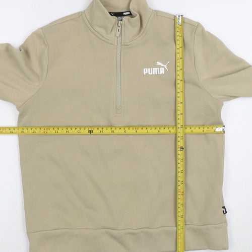 PUMA Womens Beige 1/4 Zip Sweatshirt Size S Cotton Blend