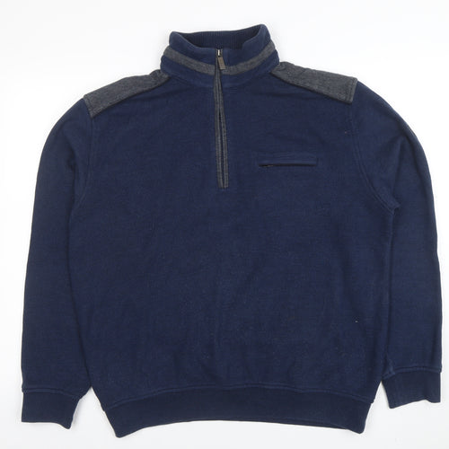 Bugatti Men’s Blue Cotton 1/4 Zip High Neck Sweatshirt Size L
