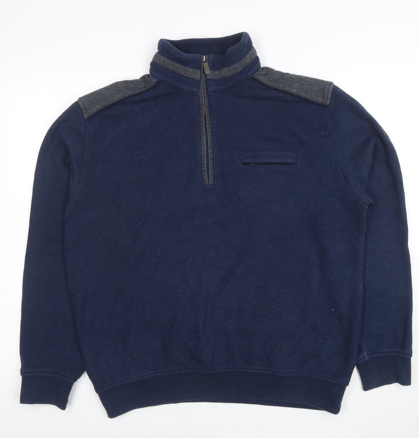 Bugatti Men’s Blue Cotton 1/4 Zip High Neck Sweatshirt Size L