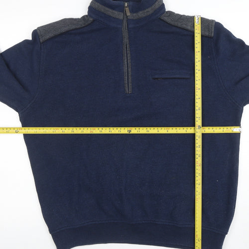 Bugatti Men’s Blue Cotton 1/4 Zip High Neck Sweatshirt Size L
