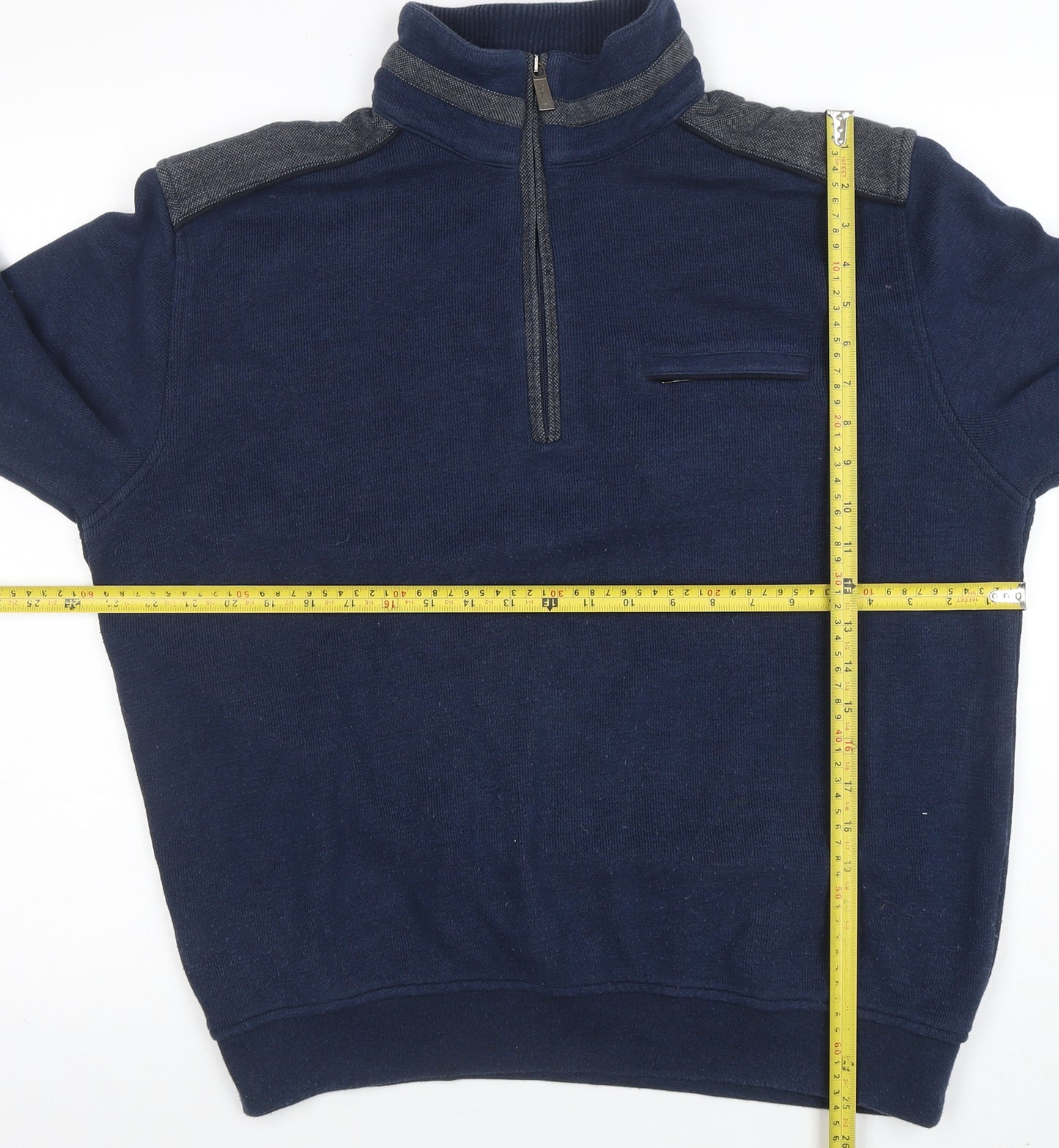 Bugatti Men’s Blue Cotton 1/4 Zip High Neck Sweatshirt Size L