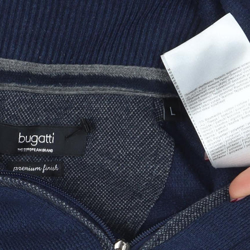 Bugatti Men’s Blue Cotton 1/4 Zip High Neck Sweatshirt Size L