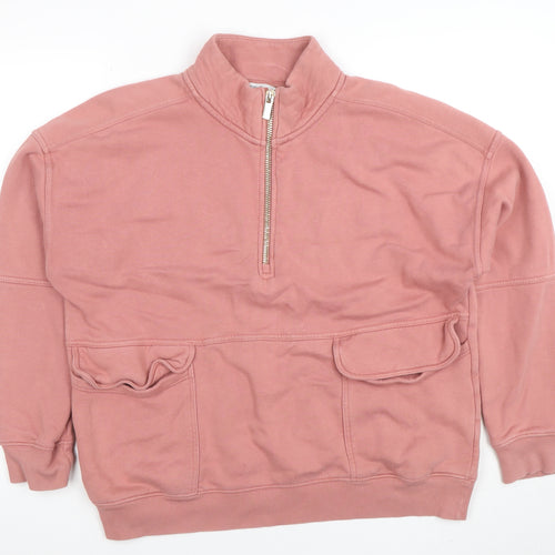 Next Womens Pink 1/2 Zip Cotton Sweatshirt L Casual Pullover