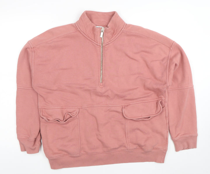 Next Womens Pink 1/2 Zip Cotton Sweatshirt L Casual Pullover
