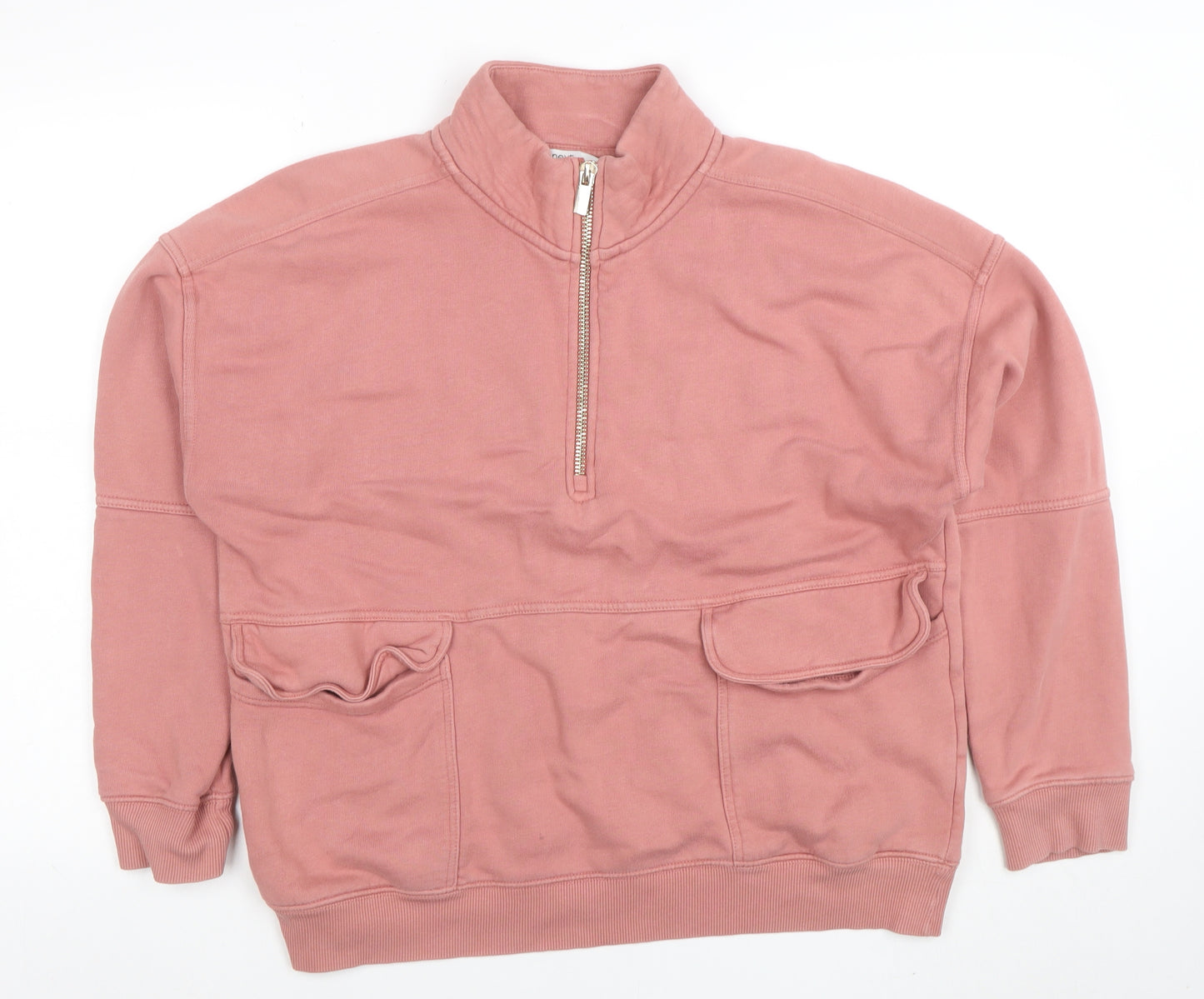 Next Womens Pink 1/2 Zip Cotton Sweatshirt L Casual Pullover