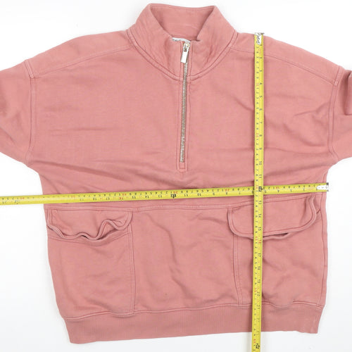 Next Womens Pink 1/2 Zip Cotton Sweatshirt L Casual Pullover