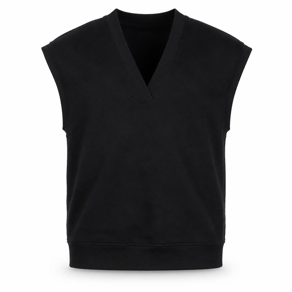 Front view of Zara Men's Black Sleeveless V-Neck Sweatshirt Vest, size S