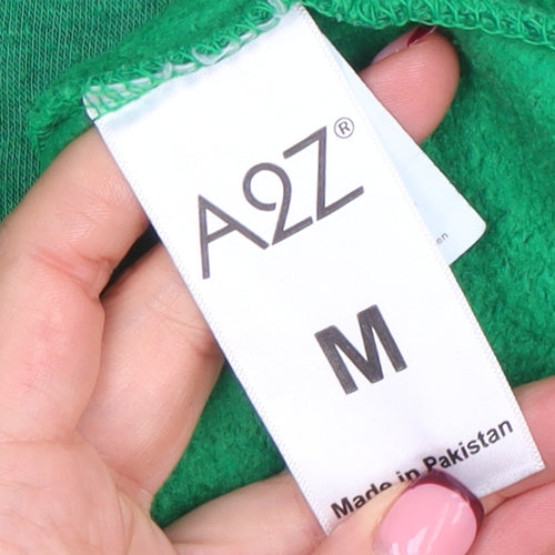A2Z Men's Green Pullover Hoodie Size M Fleece Cotton Blend