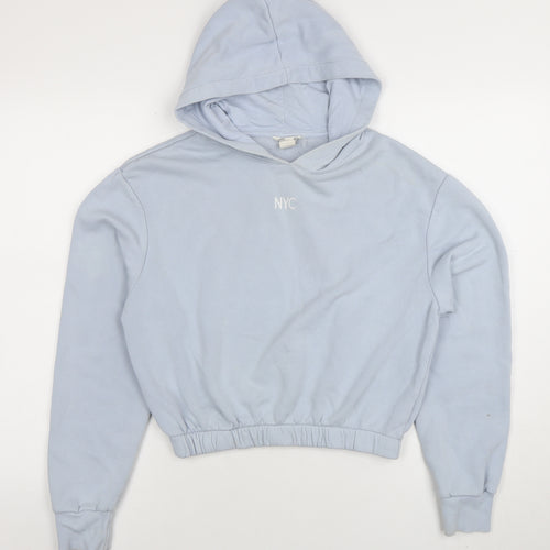 H&M Girls Blue NYC Pullover Hoodie Size 13-14 Years Cotton Blend