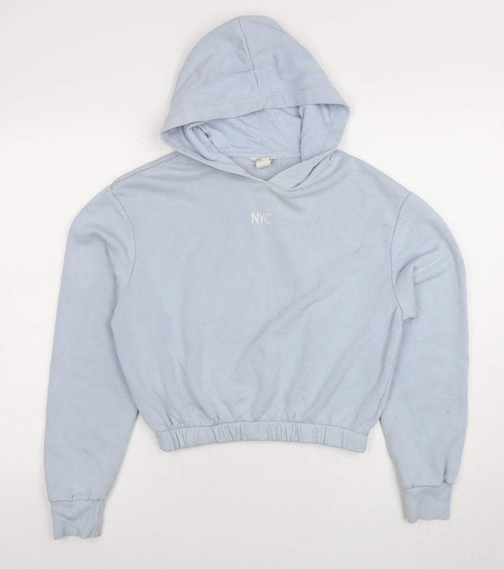 H&M Girls Blue NYC Pullover Hoodie Size 13-14 Years Cotton Blend