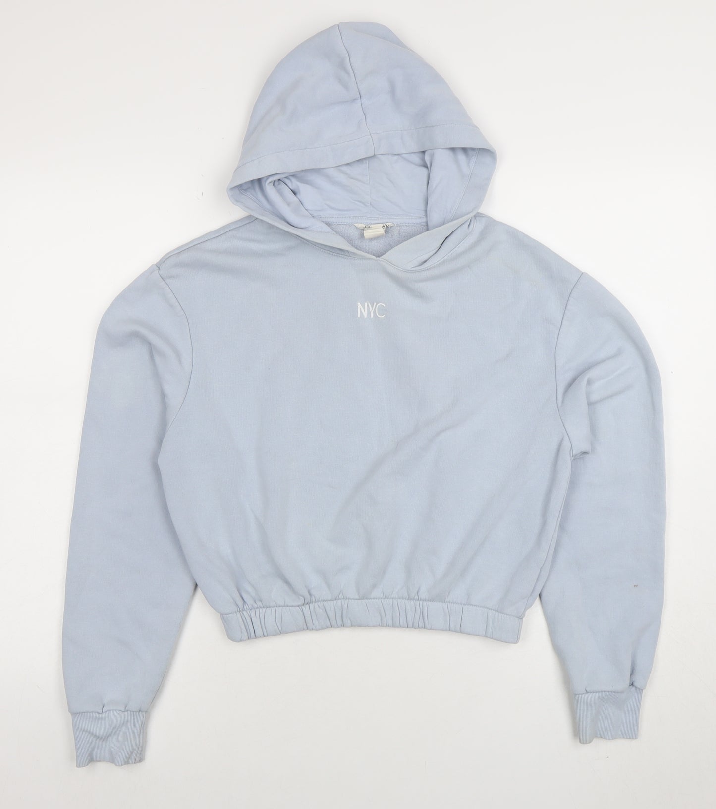 H&M Girls Blue NYC Pullover Hoodie Size 13-14 Years Cotton Blend