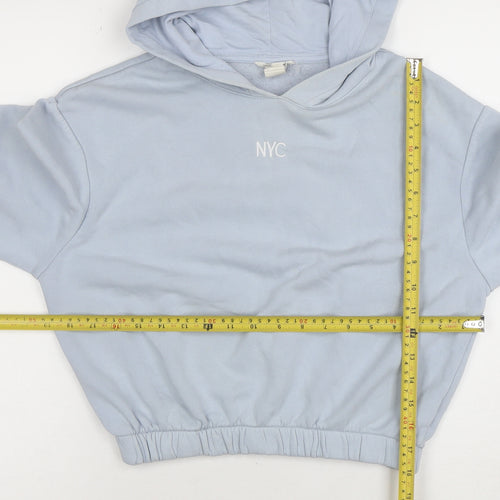 H&M Girls Blue NYC Pullover Hoodie Size 13-14 Years Cotton Blend