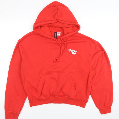 H&M Divided Women's Red Pullover Hoodie Size Small Lucky Me Print